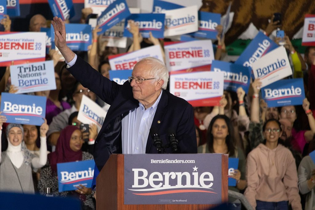 Sanders campaigning for President in San Jose, California, March 2020
Photo by Σ -Wikimedia Commons