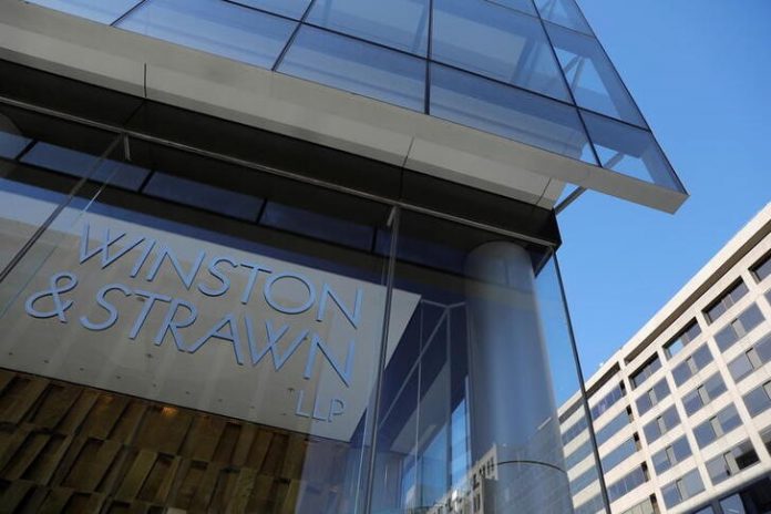 Signage is seen outside of the legal offices of the Winston & Strawn law firm in Washington, D.C.